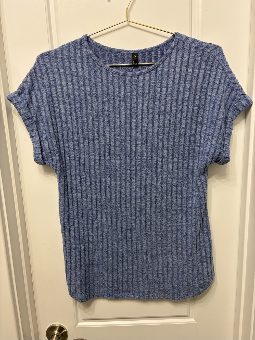 Lillusory Blue Ribbed Short Sleeve Summer Sweater Top – Size M